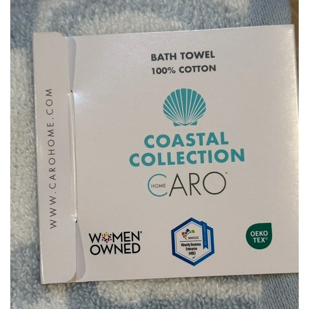 6pc CARO Home Plush Bath Hand Tip Towel Set Blue & White Nautical Coastal Shells